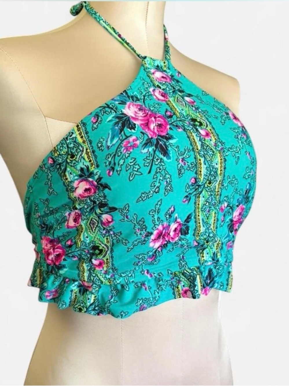 Betsey Johnson Emerald In Bloom halter bikini top